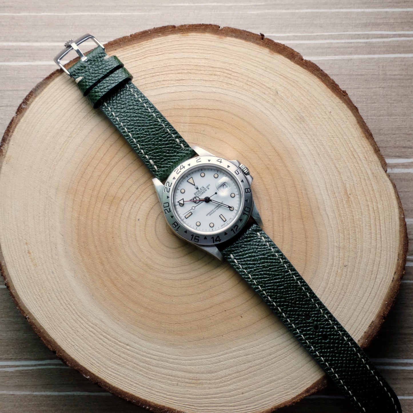 Epsom Green Full Stitching Watch Strap #02