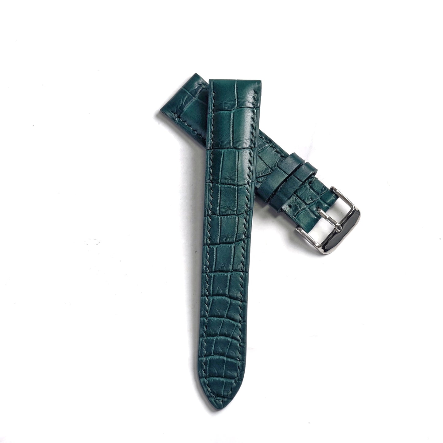 Green (Palmatto) Alligator (Belly/Tail) Full Stitching Watch Strap #02