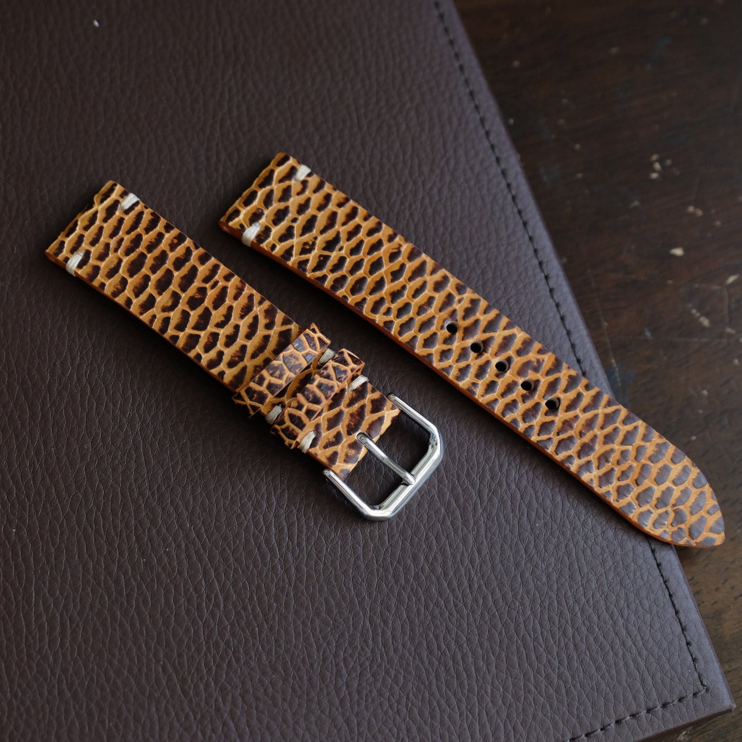 Beaver Vintage Stitch Watch Strap #01 2 Tone Brown