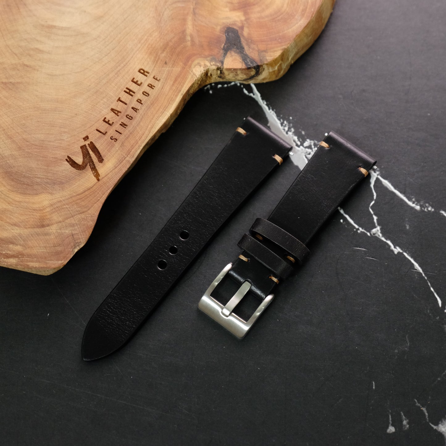 Chromexcel Black Leather Watch Strap #01