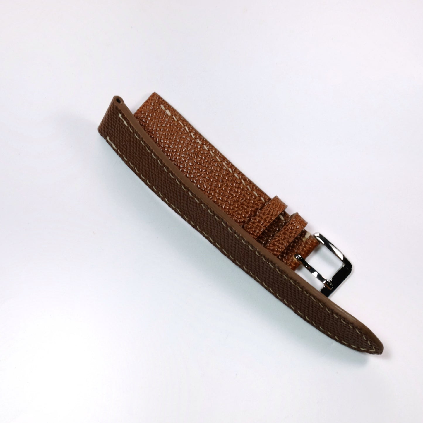 Epsom Whiskey Brown Full Stitching Watch Strap #02