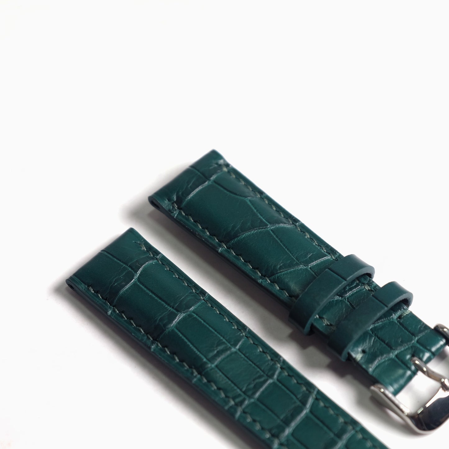 Green (Palmatto) Alligator (Belly/Tail) Full Stitching Watch Strap #02