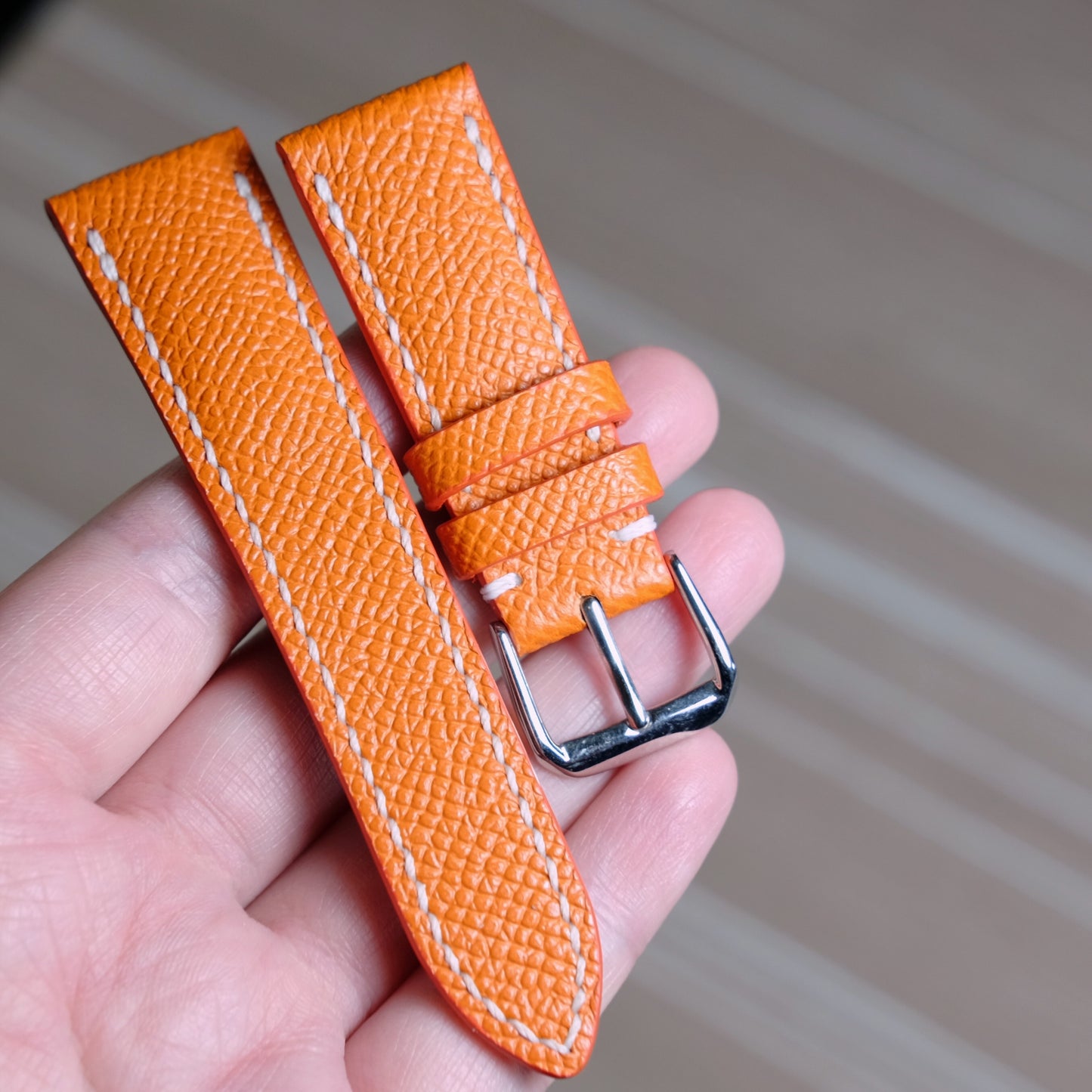 Epsom Orange Full Stitching Watch Strap #02