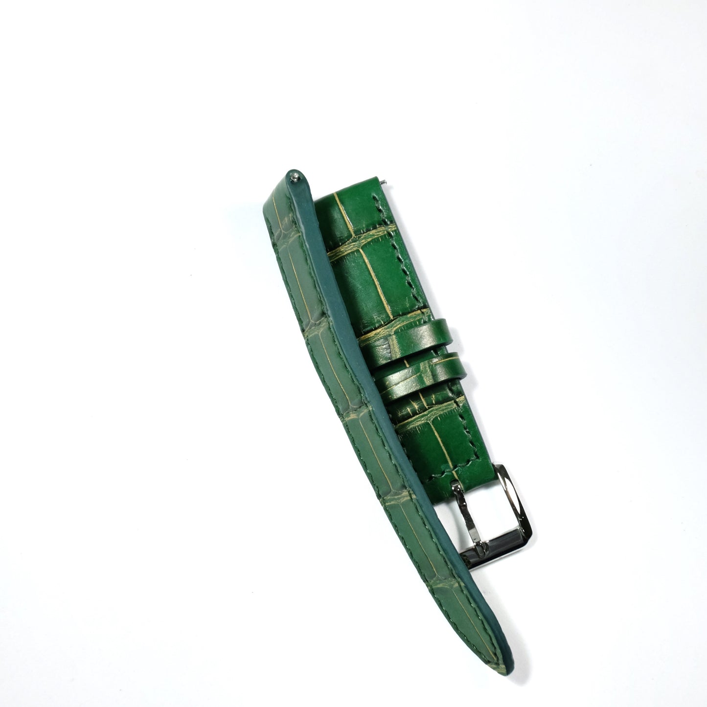 Green Crocodile with Gold Rub Off (Belly/Tail) Full Stitching Watch Strap #02