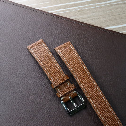 Epsom Whiskey Brown Full Stitching Watch Strap #02