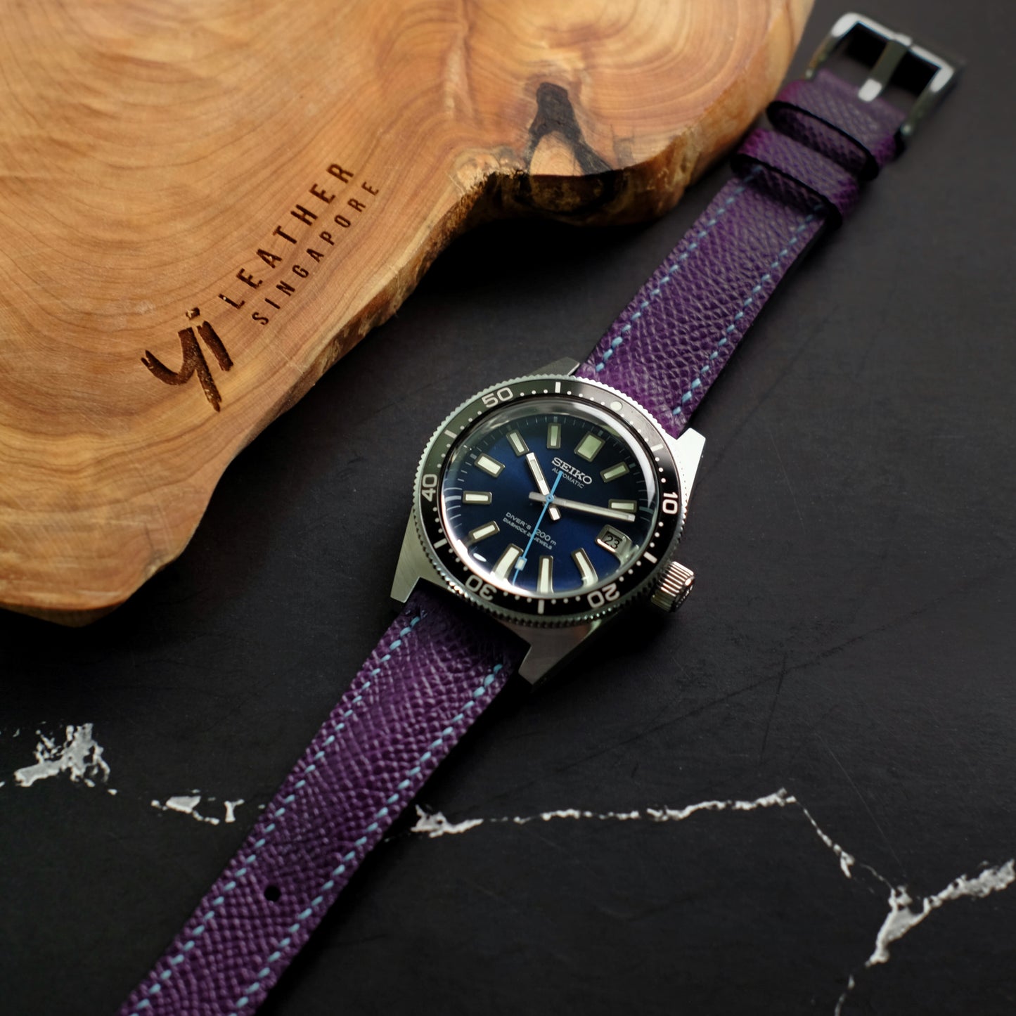 Epsom Purple Full Stitching Watch Strap #02